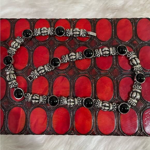 NEW Sundance Vintage Mexican Sterling Silver Glass Chunky Link Clasp Necklace 18 - Picture 11 of 14